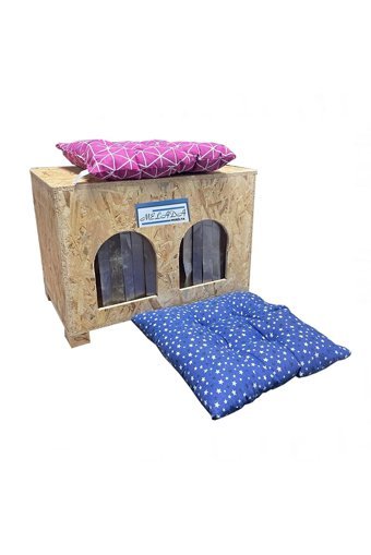 Melada Mobilya 61x41x36 cm İkili Dikdörtgen Su Geçirmez Dış Mekan Kedi Evi Ahşap Rengi