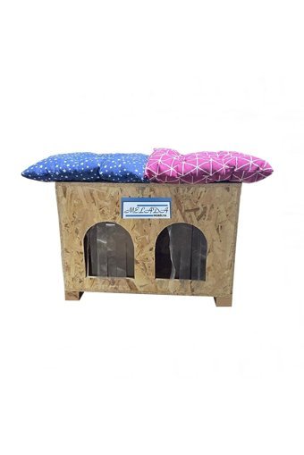 Melada Mobilya 61x41x36 cm İkili Dikdörtgen Su Geçirmez Dış Mekan Kedi Evi Ahşap Rengi