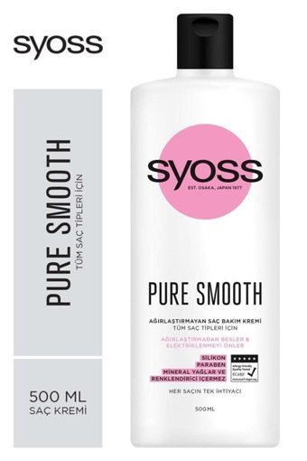 Syoss Pure Smooth Silkonsuz Sülfatsız Nemlendirici Düz Saçlar İçin Saç Kremi 500 ml