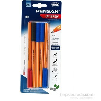 Pensan Plastik 3 Renkli 1 mm Çok Renkli 10'lu Tükenmez Kalem Seti
