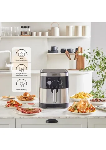 Karaca Gourmet XXXL Airfryer 9 lt Tek Hazneli Sıcak Hava Fritözü İnox