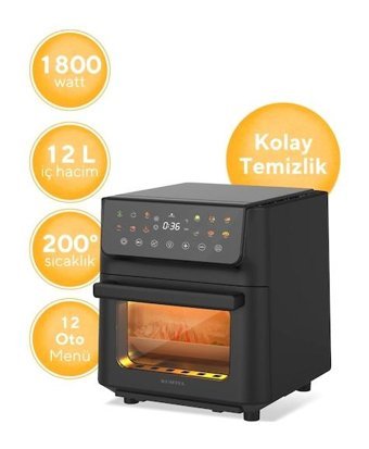 Kumtel HAF-10 XXL Airfryer 12 lt Tek Hazneli Yağsız Siyah Sıcak Hava Firtözü