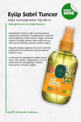 Eyüp Sabri Tuncer Zeytinyağlı Vegan Bebek Masaj Yağı 280 ml