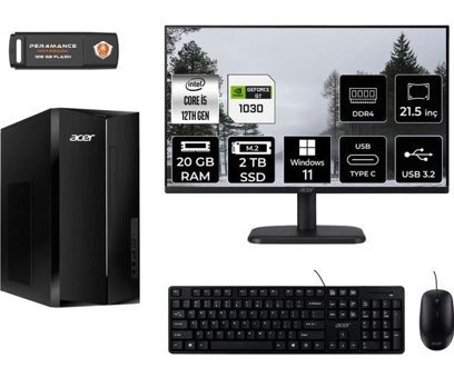 Acer Aspire TC1760 DTBHUEM005MNT3369 Harici GeForce GT 1030 Intel Core i5 12400 20 GB Ram 2 TB SSD Tower Windows 11 Home 21.5 inç Monitörlü Masaüstü Bilgisayar + PER4 BELLEK