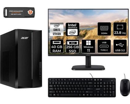 Acer Aspire TC1760 DTBHUEM005MNT436 Dahili Intel UHD Graphics Intel Core i5 12400 40 GB Ram 256 GB SSD Tower Windows 11 Pro 23.8 inç Monitörlü Masaüstü Bilgisayar + PER4 BELLEK