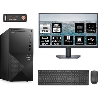 Dell Vostro 3910MT N3563VDT3910MNT431 Dahili Intel UHD Graphics Intel Core i3 12100 36 GB Ram 256 GB SSD Tower Windows 11 Pro 21.5 inç Monitörlü Masaüstü Bilgisayar + PER4 BELLEK