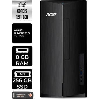 Acer Aspire TC1760 DTBHUEM005P401 Harici Radeon RX 550 Intel Core i5 12400 8 GB Ram 256 GB SSD Tower Windows 11 Pro Masaüstü Bilgisayar + PER4 BELLEK