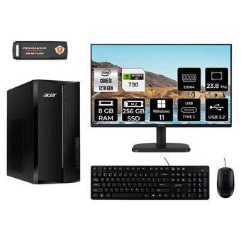 Acer Aspire TC1760 DT.BHUEM.004 Harici GeForce GT 730 4 GB Intel Core i3 12100 8 GB Ram 256 GB SSD Tower Windows 11 Home 23.8 inç Monitörlü Masaüstü Bilgisayar