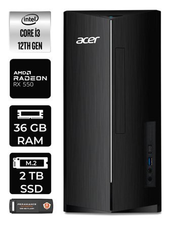 Acer Aspire DT.BHUEM.004 Harici Radeon RX 550 Intel Core i3 12100 36 GB Ram 2 TB SSD Tower Windows 11 Home Masaüstü Bilgisayar + PER4 BELLEK