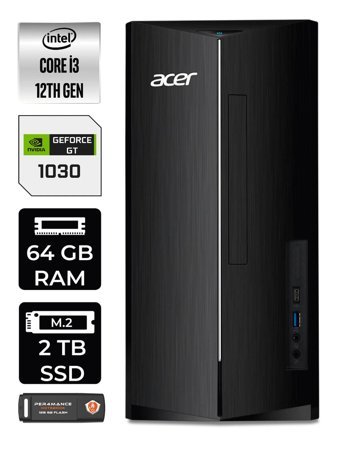 Acer Aspire DT.BHUEM.004 Harici GeForce GT 1030 Intel Core i3 12100 64 GB Ram 2 TB SSD Tower Windows 11 Home Masaüstü Bilgisayar + PER4 BELLEK