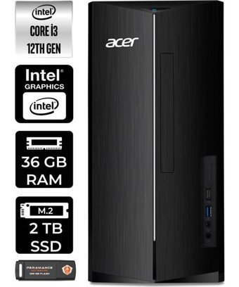 Acer Aspire TC1760 DTBHUEM004P434 Dahili Intel UHD Graphics Intel Core i3 12100 36 GB Ram 2 TB SSD Tower Windows 11 Pro Masaüstü Bilgisayar + PER4 BELLEK