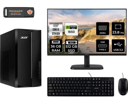 Acer Aspire TC1760 DTBHUEM005MNT4332 Harici GeForce GTX 1650 Intel Core i5 12400 36 GB Ram 512 GB SSD Tower FreeDos 23.8 inç Monitörlü Masaüstü Bilgisayar + PER4 BELLEK
