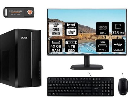 Acer Aspire TC1760 DTBHUEM004MNT340 Dahili Intel UHD Graphics Intel Core i3 12100 40 GB Ram 4 TB SSD Tower FreeDos 23.8 inç Monitörlü Masaüstü Bilgisayar + PER4 BELLEK