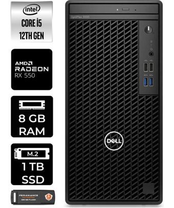 Dell OptiPlex 3000MT N010O3000MTACP403 Harici Radeon RX 550 Intel Core i5 12500 8 GB Ram 1 TB SSD Tower Windows 11 Pro Masaüstü Bilgisayar + PER4 BELLEK