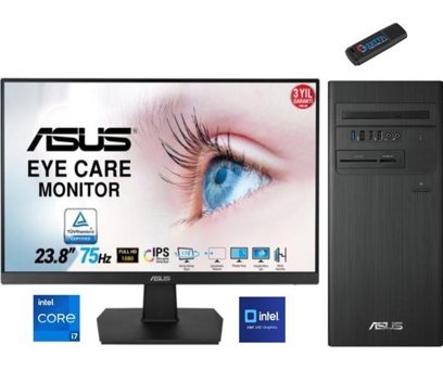 Asus D1S500TE-I7161TBB0D35 Dahili Intel UHD Graphics Intel Core i7 13700 32 GB Ram 4 TB SSD Tower Windows 11 Home 23.8 inç Monitörlü Masaüstü Bilgisayar + Zetta Flash Bellek