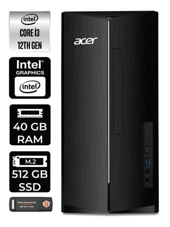 Acer Aspire TC1760 DT.BHUEM.004 Dahili Intel UHD Graphics Intel Core i3 12100 40 GB Ram 512 GB SSD Tower Windows 11 Pro Masaüstü Bilgisayar + PER4 BELLEK