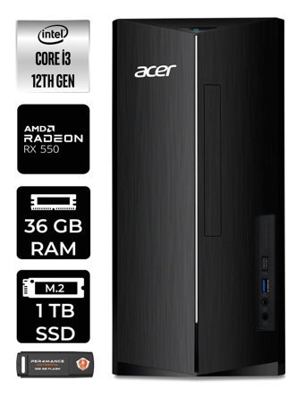 Acer Aspire DT.BHUEM.004 Harici Radeon RX 550 Intel Core i3 12100 36 GB Ram 1 TB SSD Tower Windows 11 Pro Masaüstü Bilgisayar + PER4 BELLEK