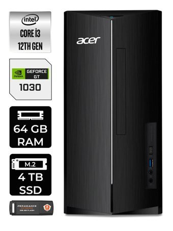 Acer Aspire DT.BHUEM.004 Harici GeForce GT 1030 Intel Core i3 12100 64 GB Ram 4 TB SSD Tower FreeDos Masaüstü Bilgisayar + PER4 BELLEK