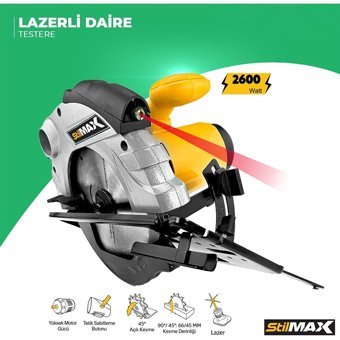 Stilmax 2600 W 4500 devir/dk 185 mm Açılı Kesim Kablolu Elektrikli Daire Testere