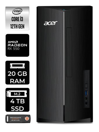 Acer Aspire DT.BHUEM.004 Harici Radeon RX 550 Intel Core i3 12100 20 GB Ram 4 TB SSD Tower Windows 11 Home Masaüstü Bilgisayar + PER4 BELLEK