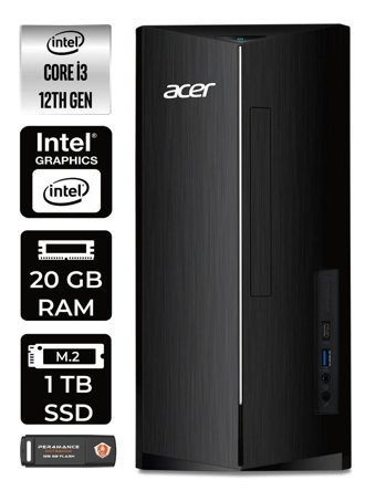 Acer Aspire TC1760 DT.BHUEM.004 Dahili Intel UHD Graphics Intel Core i3 12100 20 GB Ram 1 TB SSD Tower FreeDos Masaüstü Bilgisayar + PER4 BELLEK