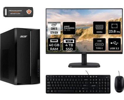 Acer Aspire TC1760 DTBHUEM005MNT1340 Harici Radeon RX 550 Intel Core i5 12400 40 GB Ram 4 TB SSD Tower FreeDos 23.8 inç Monitörlü Masaüstü Bilgisayar + PER4 BELLEK