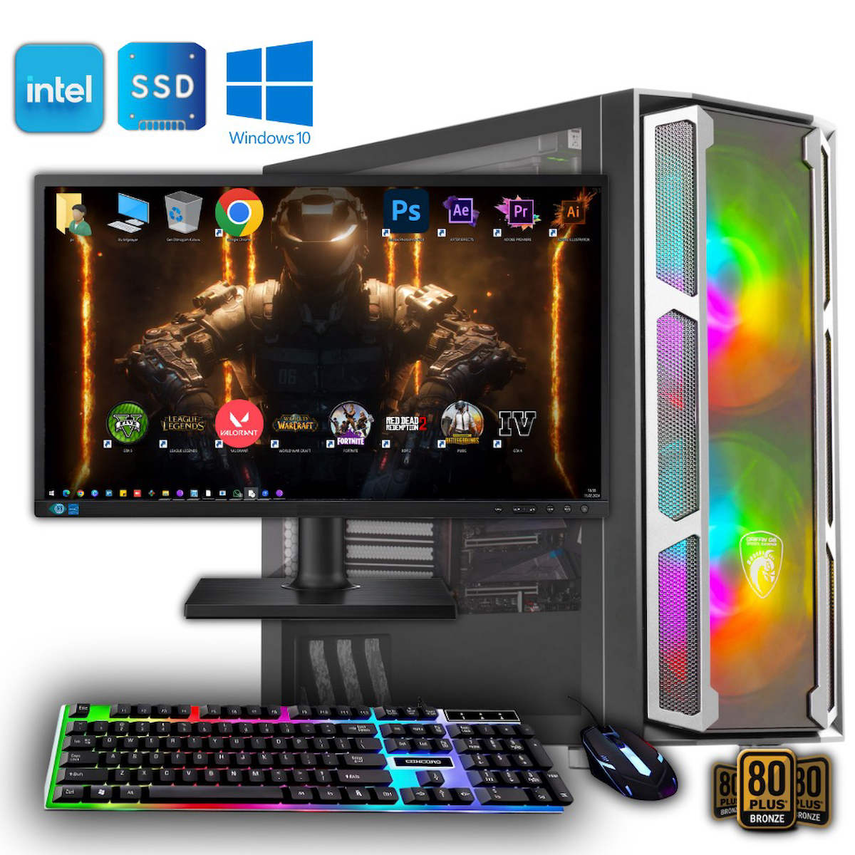 Avantron GMX6542 Harici GeForce RTX 4060 Ti Intel Core i9 11900K 32 GB Ram DDR4 1 TB SSD Tower FreeDos 23.8 inç Monitörlü Masaüstü Bilgisayar