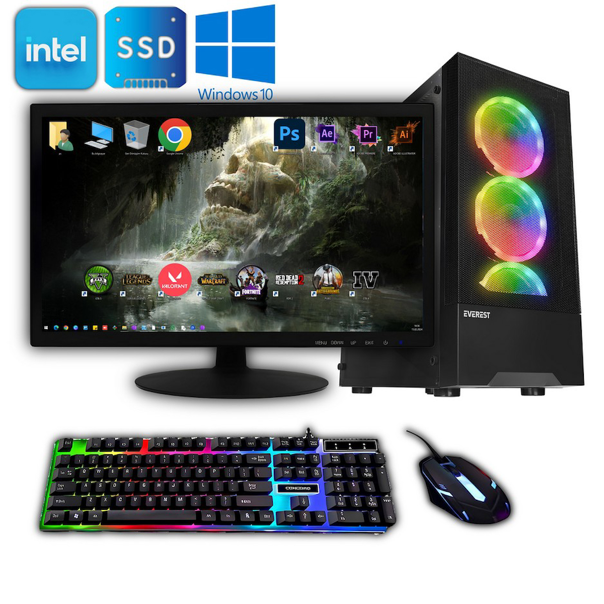 Avantron GMX7898 Harici Radeon RX 580 Intel Core i7 2011P 16 GB Ram 256 GB SSD Tower FreeDos 21.5 inç Monitörlü Masaüstü Bilgisayar