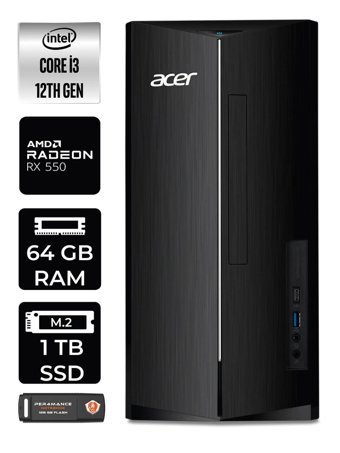 Acer Aspire DT.BHUEM.004 Harici Radeon RX 550 Intel Core i3 12100 64 GB Ram 1 TB SSD Tower Windows 11 Pro Masaüstü Bilgisayar + PER4 BELLEK