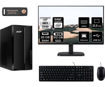Acer Aspire TC1760 DTBHUEM004MNT317 Dahili Intel UHD Graphics Intel Core i3 12100 20 GB Ram 512 GB SSD Tower FreeDos 21.5 inç Monitörlü Masaüstü Bilgisayar + PER4 BELLEK