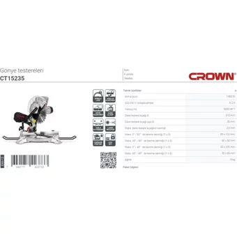 Crown Ct15235 1400 W 5000 devir/dk 210 mm Açılı Kesim Kablolu Elektrikli Daire Testere