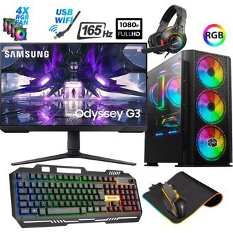 Biggamex SM08 Harici GeForce RTX 3050 AMD Ryzen 5 5500 32 GB Ram 512 GB SSD Tower FreeDos 24 inç Monitörlü Masaüstü Bilgisayar