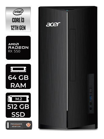 Acer Aspire DT.BHUEM.004 Harici Radeon RX 550 Intel Core i3 12100 64 GB Ram 512 GB SSD Tower Windows 11 Home Masaüstü Bilgisayar + PER4 BELLEK