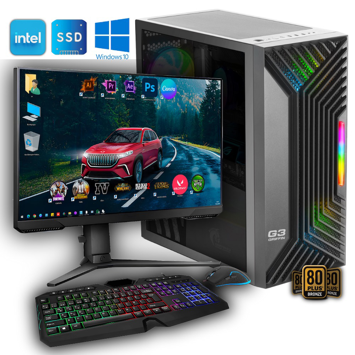 Avantron GMX7747 Harici GeForce RTX 4060 Ti Intel Core i5 M2 16 GB Ram DDR4 512 GB SSD Tower FreeDos 23.8 inç Monitörlü Masaüstü Bilgisayar