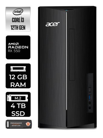 Acer Aspire DT.BHUEM.004 Harici Radeon RX 550 Intel Core i3 12100 12 GB Ram 4 TB SSD Tower Windows 11 Pro Masaüstü Bilgisayar + PER4 BELLEK