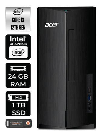 Acer Aspire TC1760 DT.BHUEM.004 Dahili Intel UHD Graphics Intel Core i3 12100 24 GB Ram 1 TB SSD Tower Windows 11 Home Masaüstü Bilgisayar + PER4 BELLEK