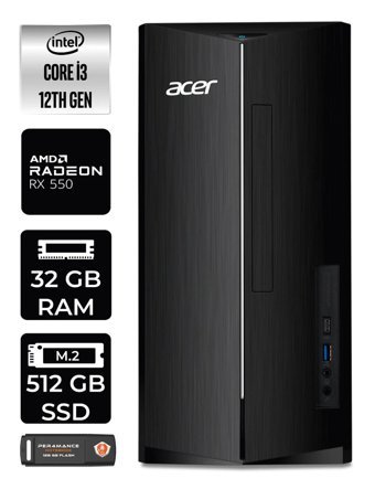 Acer Aspire DT.BHUEM.004 Harici Radeon RX 550 Intel Core i3 12100 32 GB Ram 512 GB SSD Tower Windows 11 Pro Masaüstü Bilgisayar + PER4 BELLEK