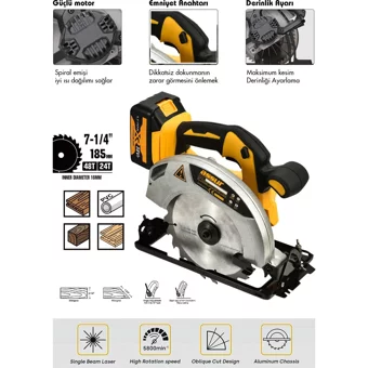 Assur Profesional 36 V 4200 devir/dk 185 mm Kablosuz Akülü Şarjlı Daire Testere