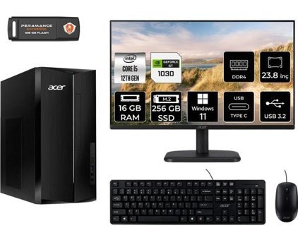 Acer Aspire TC1760 DTBHUEM005MNT3361 Harici GeForce GT 1030 Intel Core i5 12400 16 GB Ram 256 GB SSD Tower Windows 11 Home 23.8 inç Monitörlü Masaüstü Bilgisayar + PER4 BELLEK
