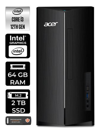 Acer Aspire TC1760 DT.BHUEM.004 Dahili Intel UHD Graphics Intel Core i3 12100 64 GB Ram 2 TB SSD Tower Windows 11 Pro Masaüstü Bilgisayar + PER4 BELLEK