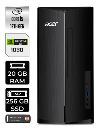 Acer Aspire DT.BHUEM.005 Harici GeForce GT 1030 Intel Core i5 12400 20 GB Ram 256 GB SSD Tower FreeDos Masaüstü Bilgisayar + PER4 BELLEK