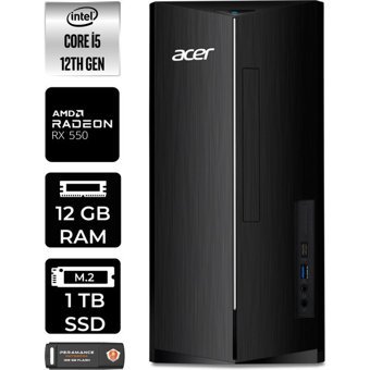 Acer Aspire TC1760 DTBHUEM005P358 Harici Radeon RX 550 Intel Core i5 12400 12 GB Ram 1 TB SSD Tower Windows 11 Home Masaüstü Bilgisayar + PER4 BELLEK
