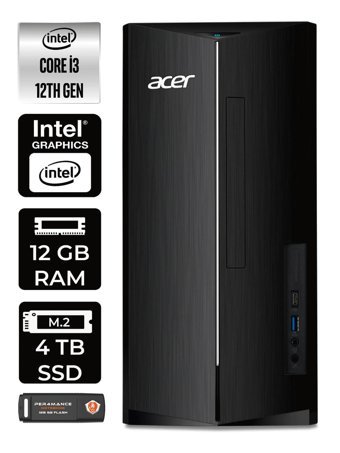 Acer Aspire TC1760 DT.BHUEM.004 Dahili Intel UHD Graphics Intel Core i3 12100 12 GB Ram 4 TB SSD Tower Windows 11 Pro Masaüstü Bilgisayar + PER4 BELLEK