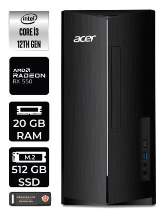 Acer Aspire DT.BHUEM.004 Harici Radeon RX 550 Intel Core i3 12100 20 GB Ram 512 GB SSD Tower FreeDos Masaüstü Bilgisayar + PER4 BELLEK