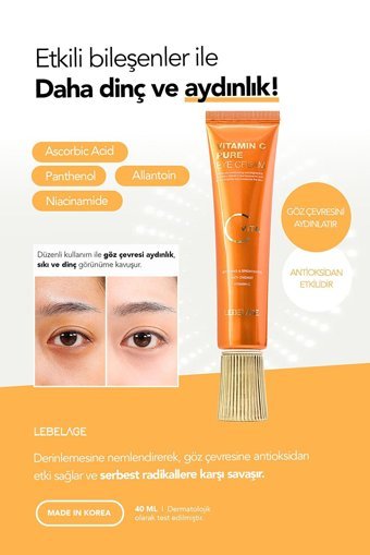 Lebelage C Vitamini Ve Ascorbic Acid Tüm Ciltler için Evet Göz Çevresi Krem Tüp 40 ml