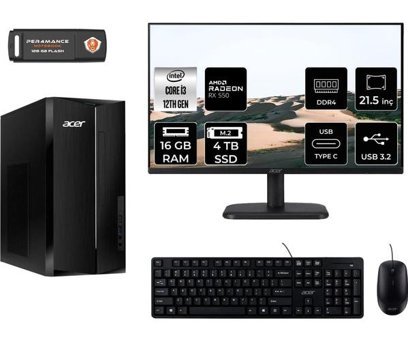 Acer Aspire TC1760 DTBHUEM004MNT1315 Harici Radeon RX 550 Intel Core i3 12100 16 GB Ram 4 TB SSD Tower FreeDos 21.5 inç Monitörlü Masaüstü Bilgisayar + PER4 BELLEK