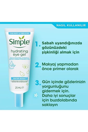Simple Boost Hydrating Tüm Ciltler için Göz Altı Krem Tüp 2x25 ml
