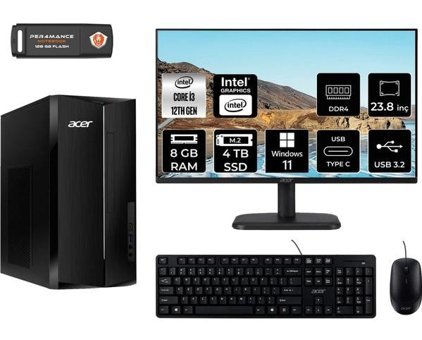 Acer Aspire TC1760 DTBHUEM004MNT405 Dahili Intel UHD Graphics Intel Core i3 12100 8 GB Ram 4 TB SSD Tower Windows 11 Pro 23.8 inç Monitörlü Masaüstü Bilgisayar + PER4 BELLEK