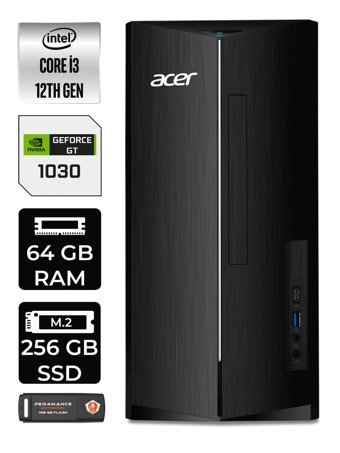 Acer Aspire DT.BHUEM.004 Harici GeForce GT 1030 Intel Core i3 12100 64 GB Ram 256 GB SSD Tower Windows 11 Home Masaüstü Bilgisayar + PER4 BELLEK