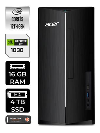 Acer Aspire DT.BHUEM.005 Harici GeForce GT 1030 Intel Core i5 12400 16 GB Ram 4 TB SSD Tower Windows 11 Pro Masaüstü Bilgisayar + PER4 BELLEK